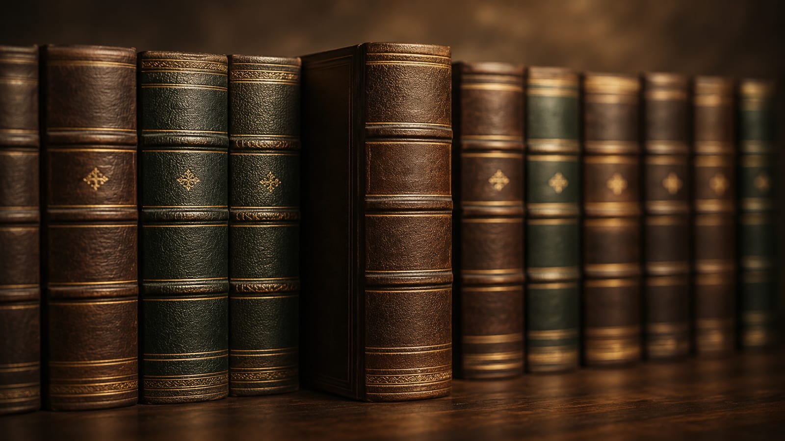 Hilera de tomos jurídicos encuadernados en cuero con filetes dorados — biblioteca jurídica
